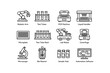 © Cali6ro - Laboratory equipment icons featuring robotic arm, pcr machine, microscope, and liquid handler
