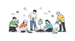 © Влада Яковенко - Collaborative Tree Planting. People planting trees. A small group working together to plant young trees in an open space, calm teamwork and light interaction.