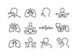 © Влада Яковенко - Healthy Breathing Icons. Healthy breathing process. Line icon set of Healthy breathing process: normal respiration, lung health, steady inhale, balanced