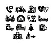 © Влада Яковенко - Emergency Treatment Icons. Emergency treatment process. Solid icon set of emergency treatment process: emergency call icon, ambulance symbol, ER triage, urgent