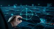 © mikael - Threat hunting concept. A security expert's hand moves a holographic crosshair over a vast data network, actively searching for hidden threat patterns.