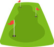 © Monsters Visual - Green golf putting green with three holes and red flags