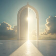 © eastnine - A luminous archway opens to an ethereal world, symbolizing a profound journey, new beginnings, and boundless opportunities bathed in celestial light