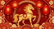 © Wahyu - Golden Horse Chinese New Year Illustration with Lanterns