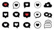 ©  MUNNA 1 - Collection of black and red heart icons inside speech bubbles, minimalist love and affection symbols for messaging interfaces