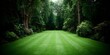 © WINGGOD - Freshly mowed lawn with visible stripes neat professional mood clean tone slightly elevated angle sharp focus, Realistic Photo