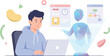 © Septarim - Future of work concept a young professional using a laptop and an AI hologram for digital project management and innovation