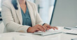 © SparkPix/peopleimages.com - Hands, woman and typing computer in office for finance report, budget planning or investment proposal. Accountant, person and PC at accounting firm for email feedback, financial portfolio or auditing