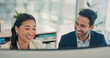 © SparkPix/peopleimages.com - Happy, employees and people with computer, office or risk assessment on website, research and online. Investment bankers, reading and colleagues with tech for financial analysis and asset management