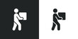 © SomDraw - Person carrying cardboard box delivery man icon for shipping logistics and moving service. Solid vector symbol illustration