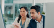 © SparkPix/peopleimages.com - Serious, teamwork and people with computer, office or risk assessment on website, research and info. Investment banker, reading and colleagues with tech for financial analysis and asset management
