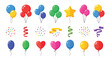 © Haider - Collection of colorful cartoon birthday and celebration party elements including various shaped balloons confetti ribbons and festive banners