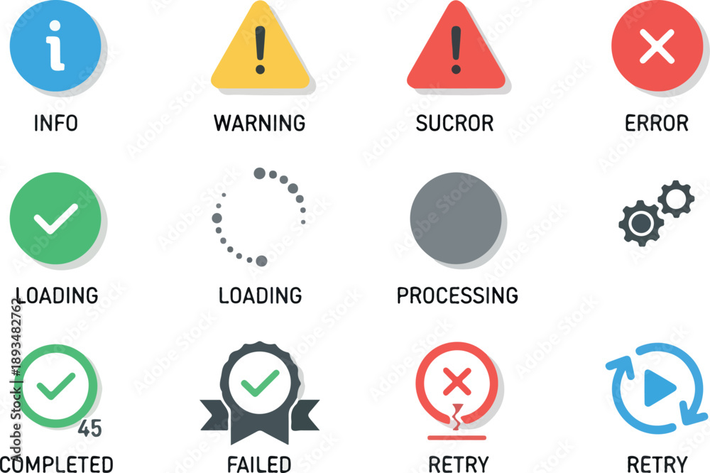 Icon Status Cycle Collection of vector icons representing different status messages and ...