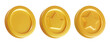 © Hannet - 3D gold coins with crown, star. Symbol of royalty, money and WIP. Medal coin, game token for interfaces or applications, casino winnings, treasure rewards. 3d render isolated