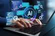 © tadamichi - Vibe coding tool. AI assisted software development and automated error or bug detection. Programmer using AI to generate code for creating applications on laptop.