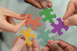 © Lomb - Diverse team hands joining colorful puzzle pieces for inclusion and equity initiative