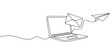 © Creative Tania - Laptop with envelope and paper plane continuous line drawing. Send message concept. Vector illustration isolated on white, Continuous one line drawing of Notebook connected with paper plane. Laptop