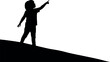 © GR Graphics - Black silhouette of child standing on hill pointing right