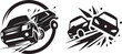 © jobaida - set of black silhouette car crash icons