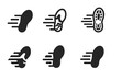 © Anastasiia - Athletic Logo Variations. Sports performance and athletic health. Icon set. Set Logo of athletic health: shoe print with energy motion lines. harmonious logo