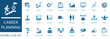 © Pixel Flat Design - Career Planning Icon Set. Modern Glyph Icons for action plan, Success Roadmap, Skill Development, Job Search, Coaching, and Business Leadership Concepts.