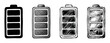 © David - Four black and white battery icons showing a full charge level, illustrated in a variety of hand-drawn sketch and doodle styles with hatching and scribbled textures