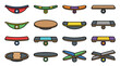 © ADMSalah - Vector Icon Set of Various Standing Balance Boards in Bold Outline Style; Includes Rocker, Wobble, and Roller Boards for Fitness, Stability Training, Core Strength, and Physical Therapy Exercises