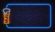 © Ivan - Neon beer glass with foam inside glowing frame on brick wall. Nightlife concept suitable for bars, pubs, menus, or festival promotions.
