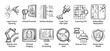© Vlad - Hand-drawn sketch icon collection showing scientific art restoration and preservation techniques, including laser cleaning, thermal imaging, surface analysis, and robotic scanning