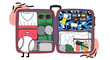 © Steven - A colorful suitcase packed with various sports equipment and clothing items inside, viewed from the front.