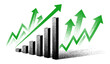 © Satoru Sketches - green arrows and bar chart showing upward trend and growth, success and progress illustration in retro halftone style