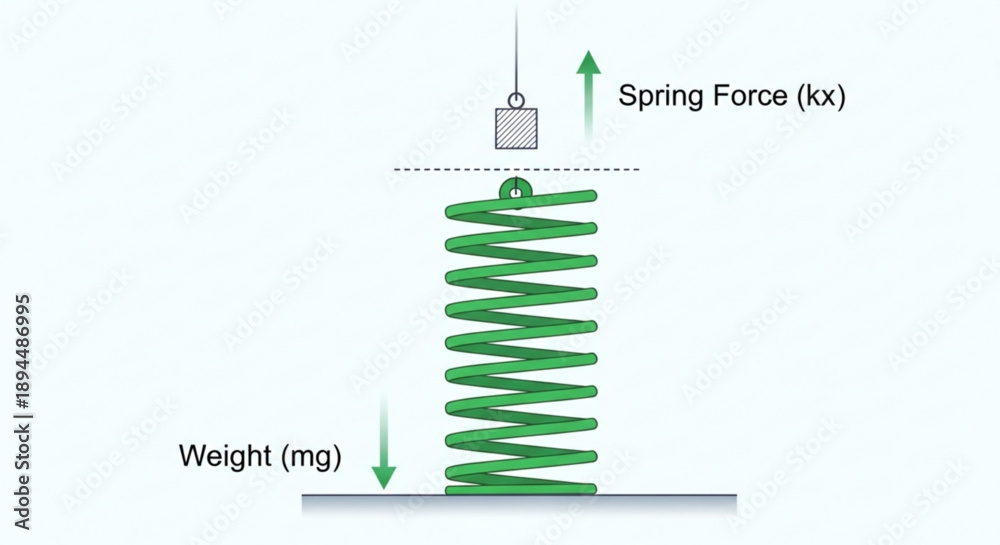 Physics spring force diagram with weight and spring constant ...