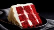 © CHI - decadence. A luxurious red velvet cake with cream cheese frosting, showcasing rich tones against a dark minimalist backdrop. symbolizing life milestones and joyful moments.