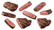 © Nathan - collection of grilled beef steaks and slices seasoned with salt and pepper, variety of cuts and grilling levels, rich texture and aroma, isolated on transparent background