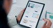 © SparkPix/peopleimages.com - Tablet screen, hands and business woman on website for affiliate marketing tips, research or information. Office, above and person on digital tech and ui for company growth, insight or online article