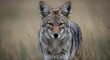 © Kurang - A close-up shot of a coyote staring directly at the camera in a field of dry grasses