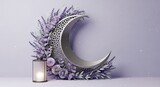 Crescent moon decoration with lavender and lantern