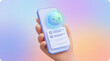 © 3DOztober - 3d ai assistant mobile phone checklist gradient background pastel color friendly interface task management productivity app hand holding minimal design digital assistant user interface smartphone
