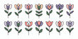 © Riya - Seamless Pattern of Colorful Tulip Flowers with Dark Outlines on White Background Floral Botanical Springtime Design Repeat for Textile Prints Fashion Apparel Stationary and Creative Interior Decor Pr
