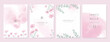 © babeer - Summer Flower Wedding Invitation set, floral invite thank you, rsvp modern card Design in pink leaf greenery  branches with water color texture background.