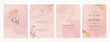 © babeer - Summer Flower Wedding Invitation set, floral invite thank you, rsvp modern card Design in pink leaf greenery  branches with water color texture background.