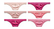 © Ada - Collection of Silky Thong Panties with Lace Trim and Charm Detail in Shades of Pink and Rose