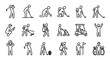 © Mahmudul - Golf player actions and etiquette icon set with swing, bunker rake, and celebration.