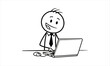 © matahari - Happy stick figure man working on laptop computer with mouse on desk