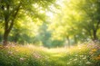 © TheWaterMeloonProjec - Summertime fuzzy garden scene featuring soft green trees and abstract bokeh background