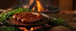 © VRVisionary - Barbecue sausages with greens and spices cooked on an iron griddle over fire