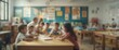 © NeuralNiche - Colorful classroom scene with a blurred backdrop highlighting cultural diversity and active student engagement