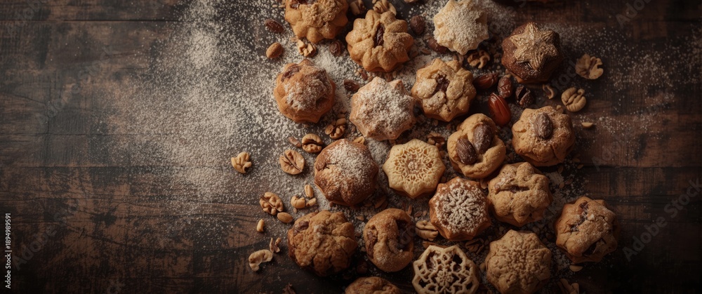 Traditional Arabic semolina cookies with dates, walnuts, and pistachios ...