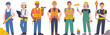 © SreeShoyagini - Professional construction workers characters set wearing safety gear holding tools flat vector illustration for building renovation maintenance industry projects