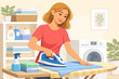 © png-jpeg-vector - woman ironing clothes in a laundry room vector illustration, household chores and domestic life